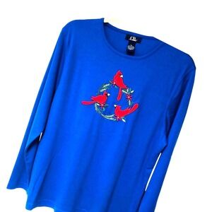 Christmas Cardinal T-Shirt Women's‎ XL Embroider Applique Mom Grandma Winter